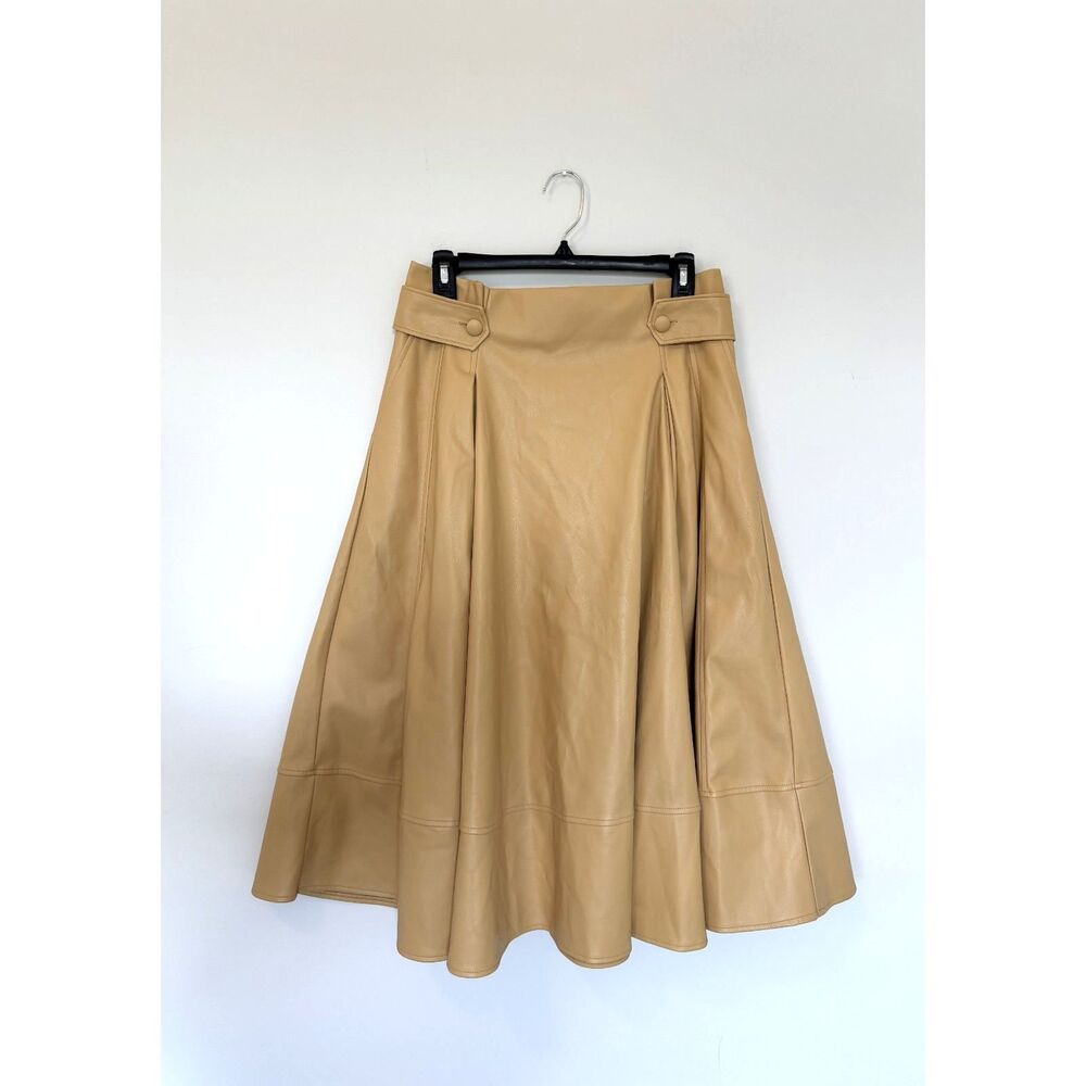 Ryegrass Anthropologie Pleather Pleated Skirt NWOT Butterscotch Tan Size 10